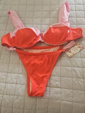 Cupshe Coral Orange and Light Pink Colorblock Bikini